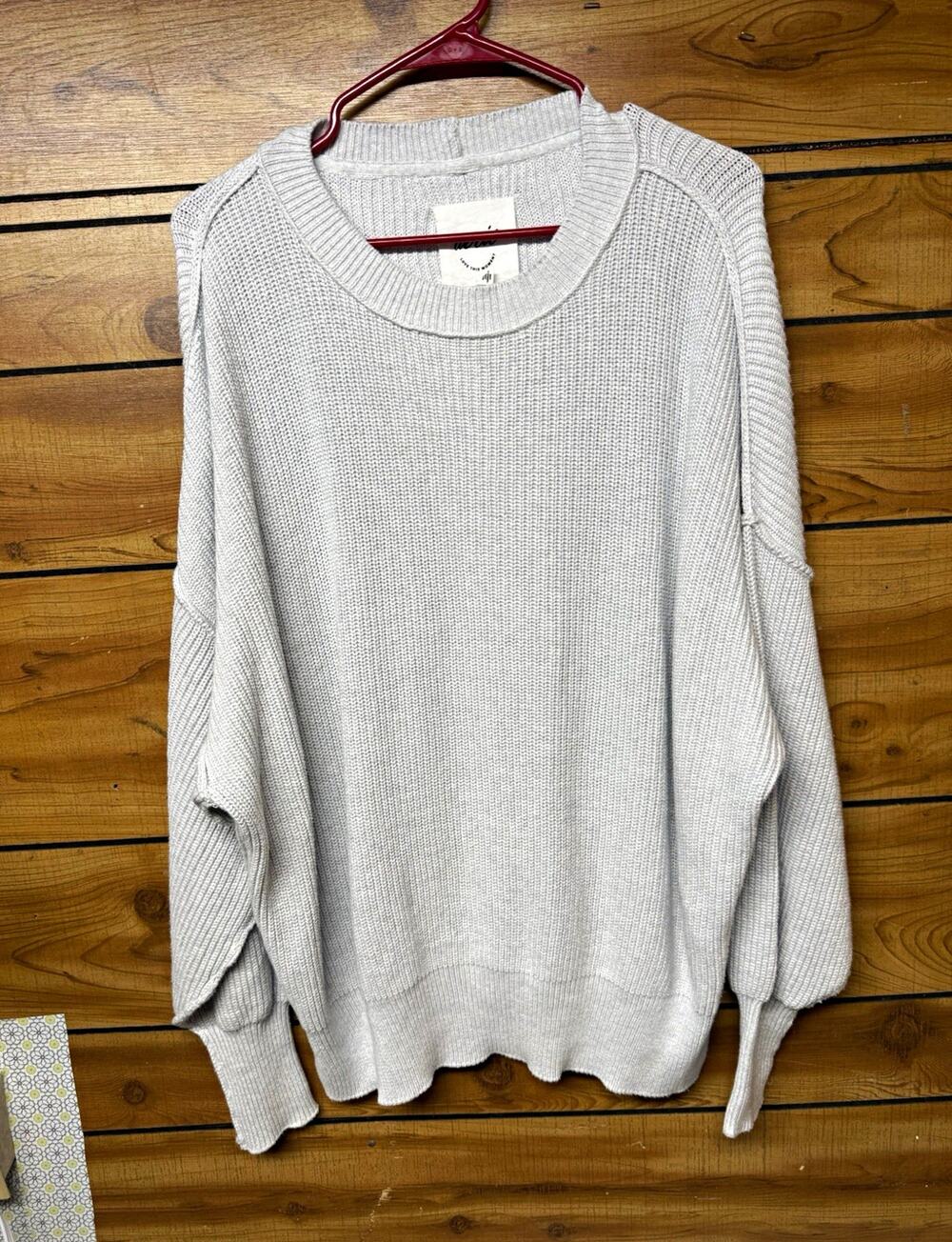 Aerie Gray Ribbed Knit Crewneck Pullover Sweater Cotton Long Sleeve Size S/P